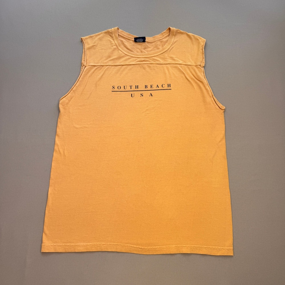 Wiseguy South Beach USA Graphic Muscle Tank Top Orange Mens Medium Sleeveless